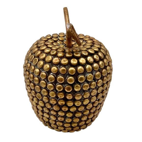 Vintage Brass Studded Decorative Apple Figurine Paperweight Fruit - Picture 4 of 7